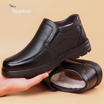 Pantofi de iarnă din piele de vacă, din primul strat, din bumbac, căptușiți cu fleece, din piele caldă, pentru tați de vârstă mijlocie și vârstnici, pantofi de iarnă din bumbac antiderapant, îngroșați, din piele de vacă