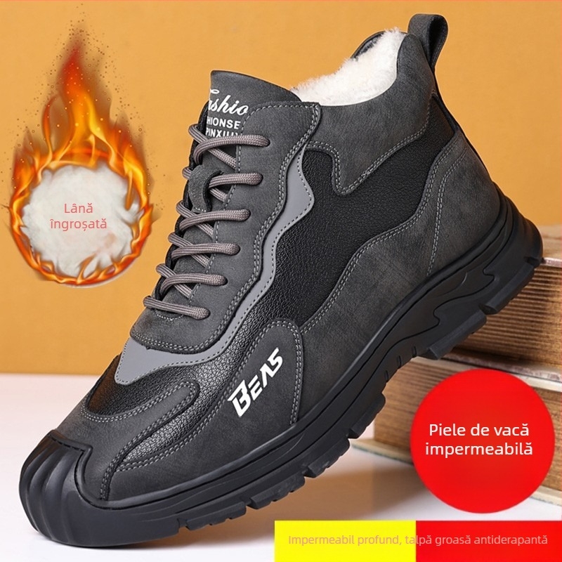 Pantofi de iarnă pentru bărbați, căptușiți cu fleece, caldi, cu blană îngroșată, sport, casual, pentru zăpadă, Northeast, caldi, antiderapanți, din bumbac, cizme de zăpadă pentru bărbați