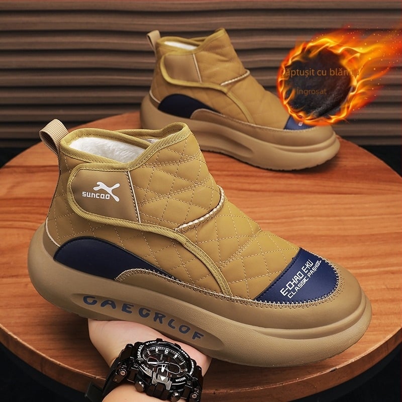 Pantofi de iarnă pentru bărbați, cu căptușeală din fleece, îngroșați, din bumbac, de tip Northeast, 2025, impermeabili, caldi, cu blană, cizme de zăpadă din bumbac