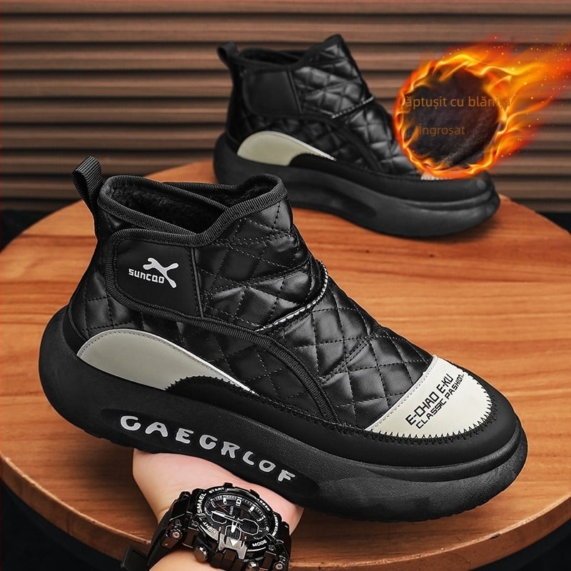 Pantofi de iarnă pentru bărbați, cu căptușeală din fleece, îngroșați, din bumbac, de tip Northeast, 2025, impermeabili, caldi, cu blană, cizme de zăpadă din bumbac