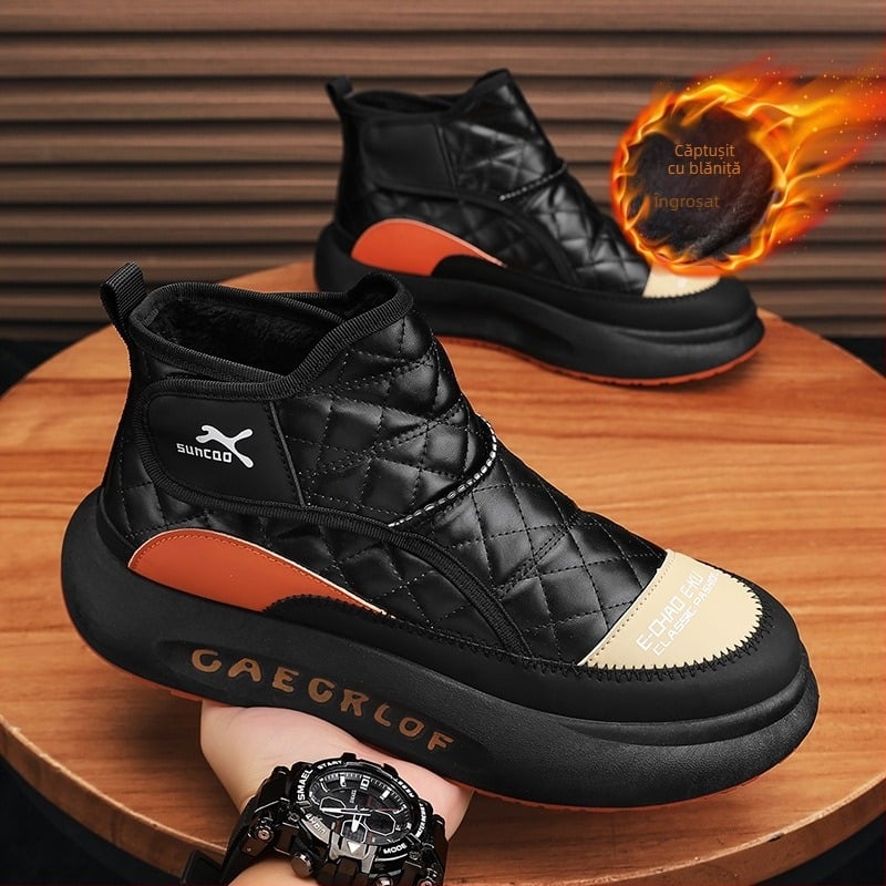 Pantofi de iarnă pentru bărbați, cu căptușeală din fleece, îngroșați, din bumbac, de tip Northeast, 2025, impermeabili, caldi, cu blană, cizme de zăpadă din bumbac