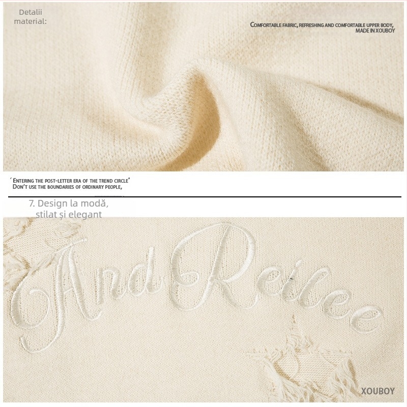 YPRS Pulover tricotat larg pentru bărbați, stil european și american, hip hop, High Street, marcă de modă, scrisoare brodată, stil leneș, pulover pentru bărbați și femei