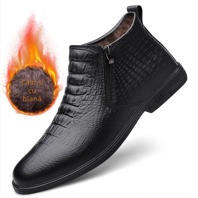 Pantofi de damă pentru bărbați, pantofi casual din piele, talpă moale, la modă, leneși, cald, căptușit cu fleece, cizme scurte, pantofi de lucru de top, cizme Martins