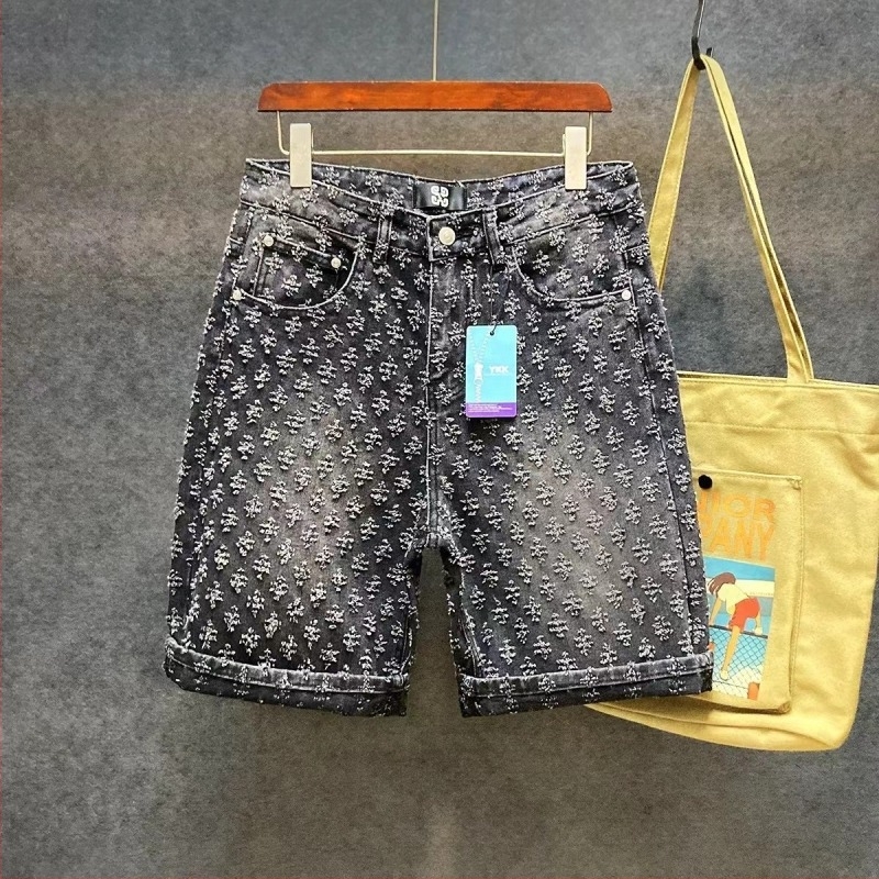 Pantaloni scurți din denim albastru deschis 2024 pentru bărbați, croială slim, personalizați la modă, stil coreean, pentru tineri, la modă