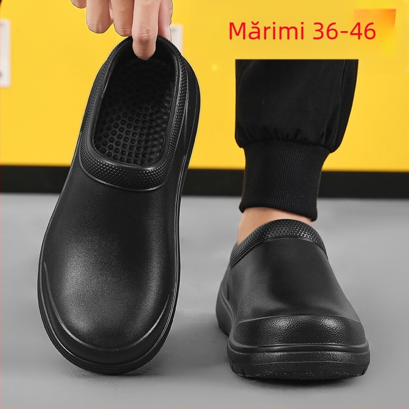 Pantofi de bucătar pentru bărbați, pantofi de bucătărie antiderapanți pentru primăvară și toamnă, pantofi de asistentă medicală, pantofi de ploaie impermeabili cu o singură pedală, rezistenți la uzură, pantofi de lucru rezistenți la ulei