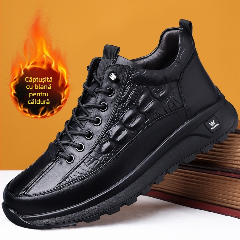 Pantofi bărbătești, pantofi noi de afaceri casual din piele, pantofi britanici de toamnă și iarnă cu căptușeală din fleece, cizme Martins, o generație de păr