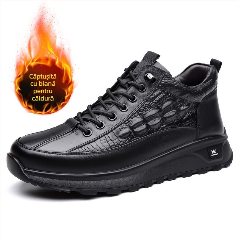 Pantofi bărbătești, pantofi noi de afaceri casual din piele, pantofi britanici de toamnă și iarnă cu căptușeală din fleece, cizme Martins, o generație de păr