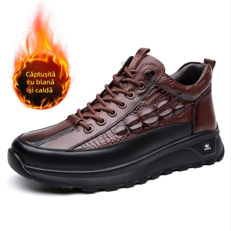 Pantofi bărbătești, pantofi noi de afaceri casual din piele, pantofi britanici de toamnă și iarnă cu căptușeală din fleece, cizme Martins, o generație de păr