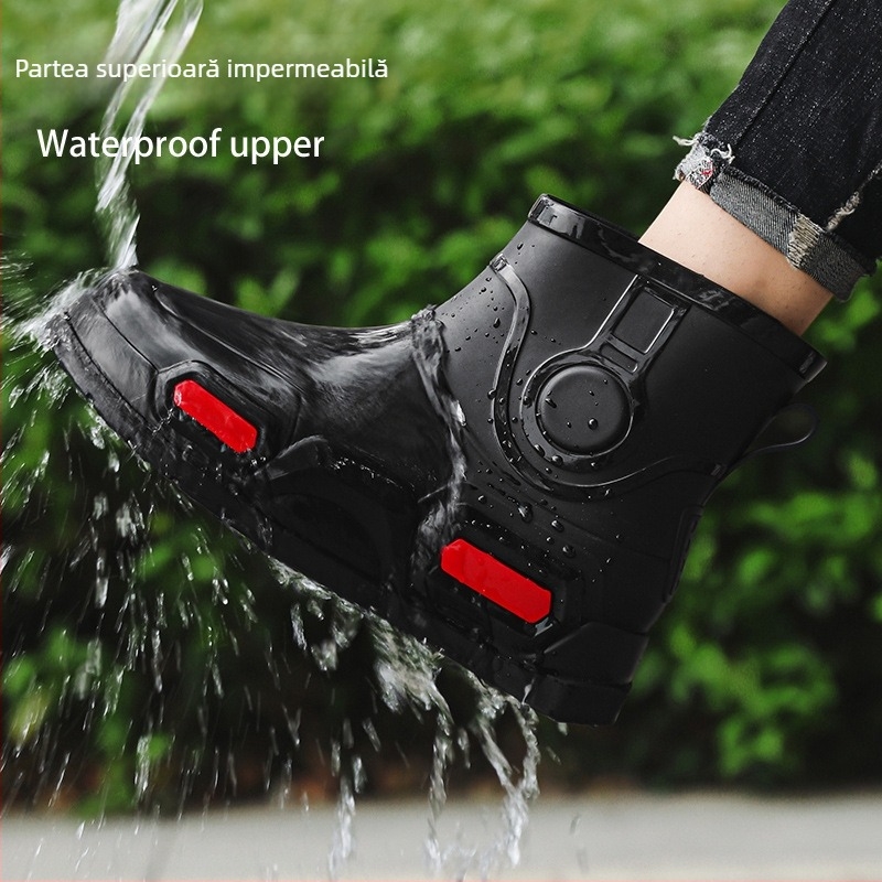 Cizme de ploaie la modă pentru bărbați, antiderapante și impermeabile, cizme de ploaie noi pentru muncă, pantofi de cauciuc cu țeavă scurtă, pescuit în bucătărie, pantofi de apă pentru spălătorie auto