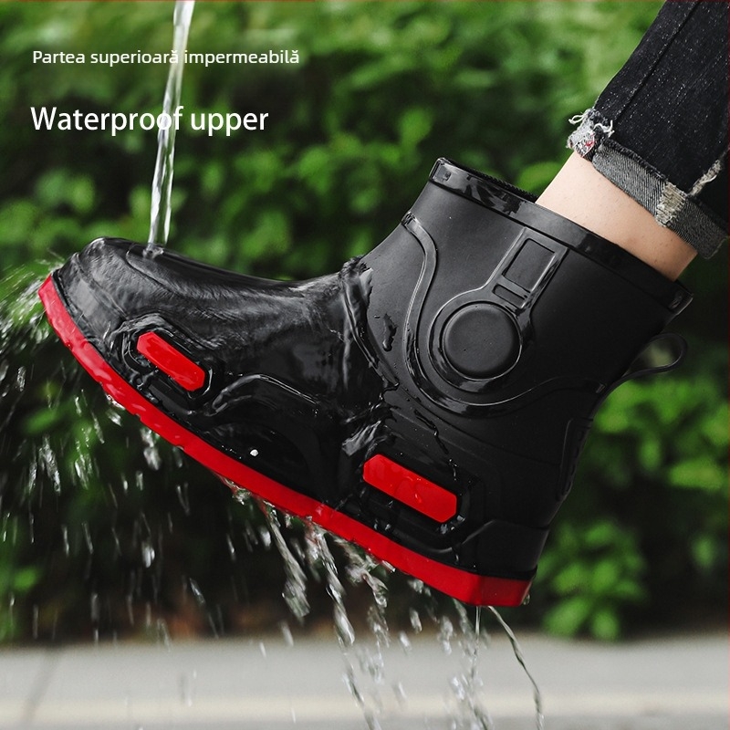 Cizme de ploaie la modă pentru bărbați, antiderapante și impermeabile, cizme de ploaie noi pentru muncă, pantofi de cauciuc cu țeavă scurtă, pescuit în bucătărie, pantofi de apă pentru spălătorie auto