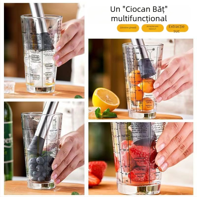 Băț de tasare, băț de zdrobire a gheții, bătut manual, ciocan de lămâie, băț de presare a sucului, zdrobitor de zăpadă, cupă din oțel inoxidabil, ciocan de presare a fructelor, gheață