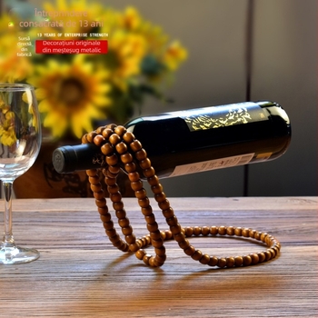 Acasă Elegant Creative Margele din lemn Vin Roșu Rack Chinezesc Vintage din lemn masiv Mărgele Lanț Ornamente Artizanale Desktop Vin Dulap Decorare