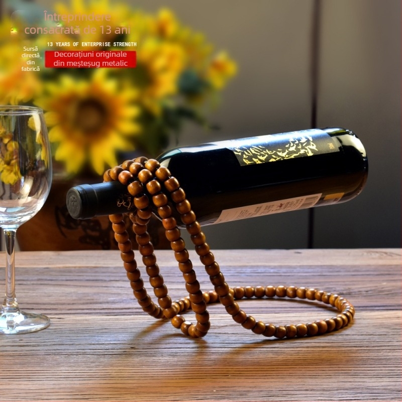 Acasă Elegant Creative Margele din lemn Vin Roșu Rack Chinezesc Vintage din lemn masiv Mărgele Lanț Ornamente Artizanale Desktop Vin Dulap Decorare