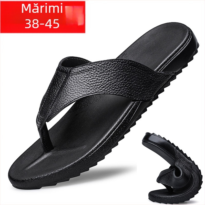 Flip-flops de vară în stil nou pentru bărbați, îmbrăcăminte exterioară din piele naturală, papuci de plajă britanici antiderapanți, flip-flops personalizați în stil coreean, sandale la modă