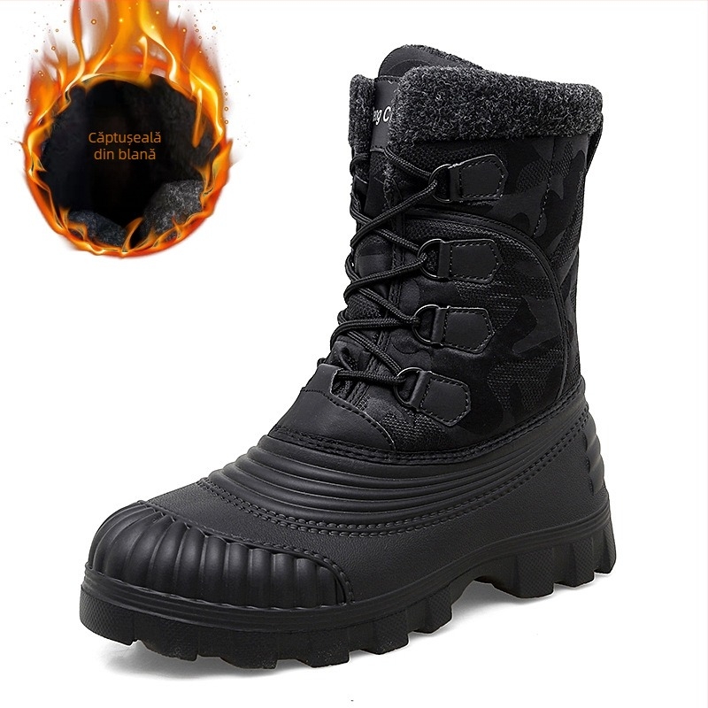 Cizme de zăpadă transfrontaliere de top din nord-est, cizme de zăpadă pentru bărbați, căptușite cu fleece, calde, îngroșate, din bumbac, cizme de iarnă Martin, livrare dintr-o singură piesă