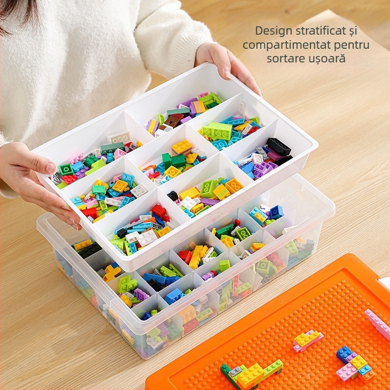 Cutie de depozitare pentru birou Lego, cutie de depozitare pentru blocuri de construcție, clasificare a pieselor, sortare subcompartiment, cutie de depozitare pentru jucării pentru copii