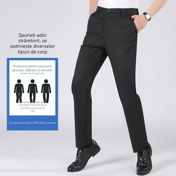 Pantaloni sport bărbați de mătase gheață pantaloni sport casual subțiri de vară pantaloni de costum de afaceri drepți, elastici, negri, lungi