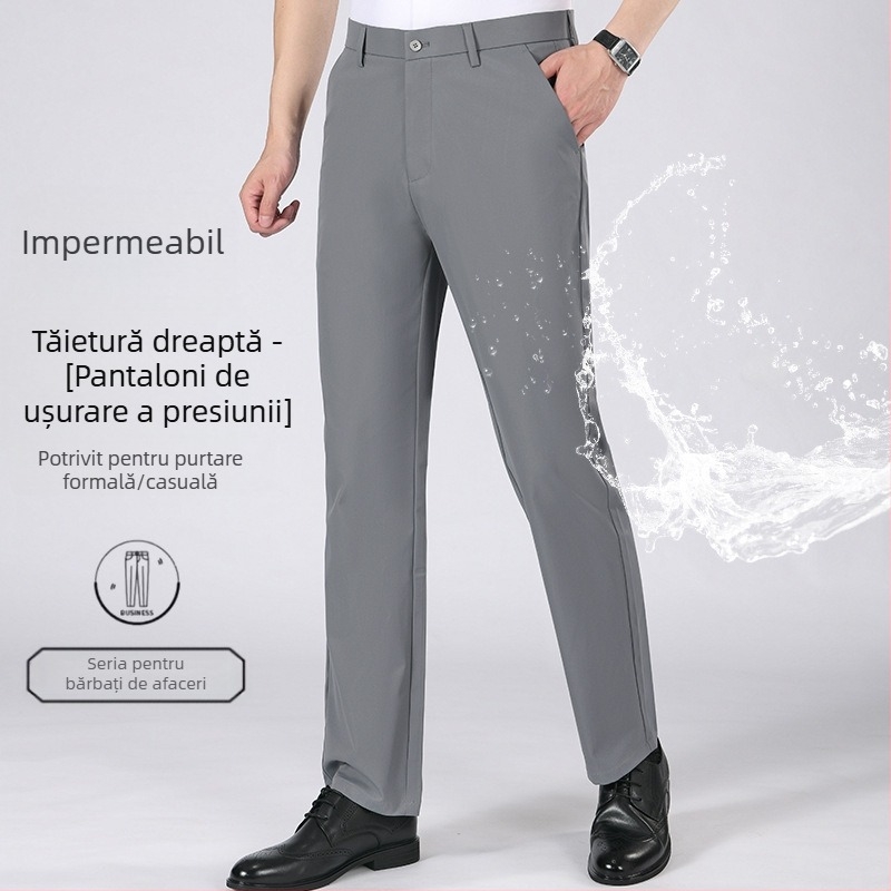 Pantaloni sport bărbați de mătase gheață pantaloni sport casual subțiri de vară pantaloni de costum de afaceri drepți, elastici, negri, lungi