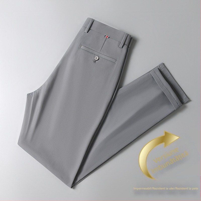 Pantaloni sport bărbați de mătase gheață pantaloni sport casual subțiri de vară pantaloni de costum de afaceri drepți, elastici, negri, lungi