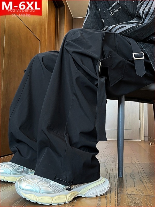 Bărbați, stil Hong Kong, pantaloni sport casual, stil de primăvară și toamnă, la modă, stil patchwork, cu buzunar, salopete dolofane, mărime mare, plus grăsimi, pantaloni sport largi