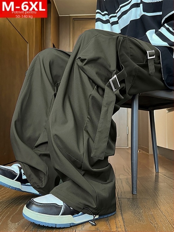 Bărbați, stil Hong Kong, pantaloni sport casual, stil de primăvară și toamnă, la modă, stil patchwork, cu buzunar, salopete dolofane, mărime mare, plus grăsimi, pantaloni sport largi