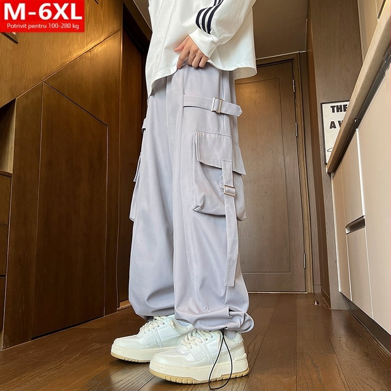 Bărbați, stil Hong Kong, pantaloni sport casual, stil de primăvară și toamnă, la modă, stil patchwork, cu buzunar, salopete dolofane, mărime mare, plus grăsimi, pantaloni sport largi