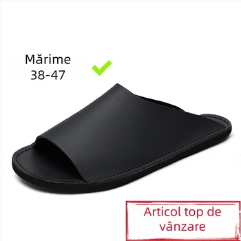 Papuci creativi din piele, culoare solidă, antiderapanți, papuci de hotel, papuci de casă