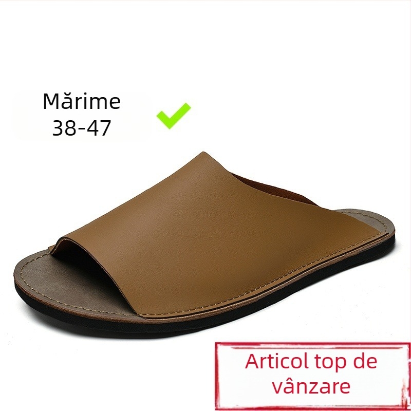 Papuci creativi din piele, culoare solidă, antiderapanți, papuci de hotel, papuci de casă