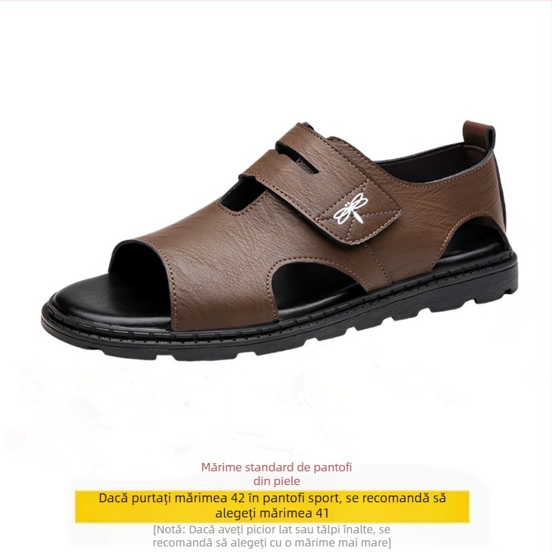 Sandale plate pentru bărbați, vară nouă, din piele naturală, casual, cu talpă moale, antiderapantă, pantofi de plajă, respirabili, la modă, sandale romane din piele