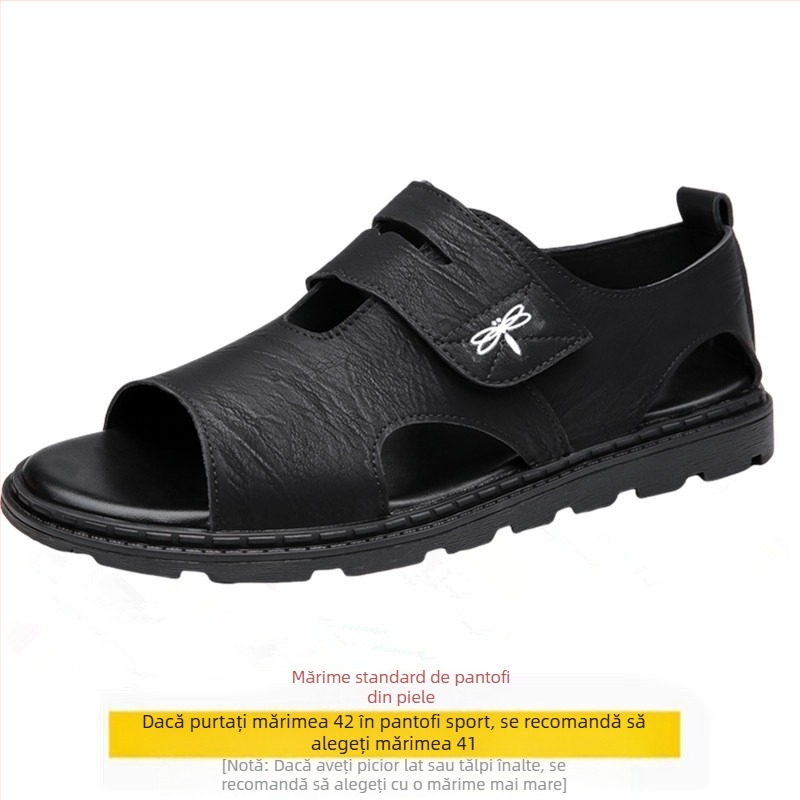 Sandale plate pentru bărbați, vară nouă, din piele naturală, casual, cu talpă moale, antiderapantă, pantofi de plajă, respirabili, la modă, sandale romane din piele