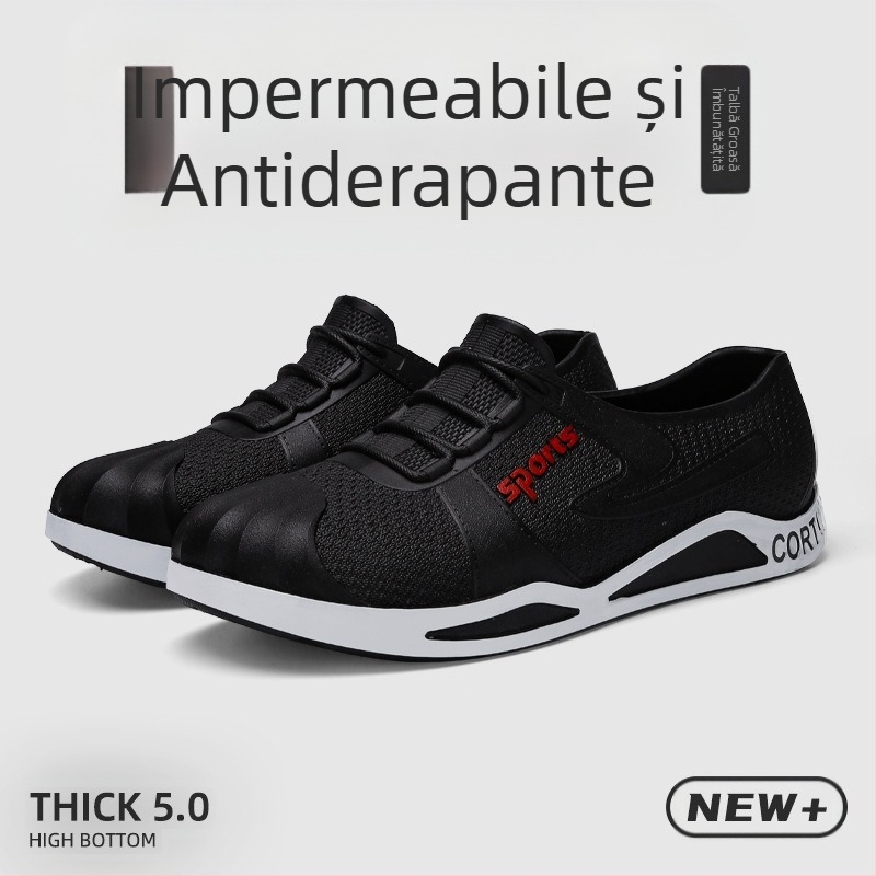 Cizme de ploaie pentru bărbați coreeni, la modă transfrontalieră, pentru patru sezoane, pentru șantier, impermeabile, antiderapante, pantofi de cauciuc rezistenți la uzură, cu talpă joasă