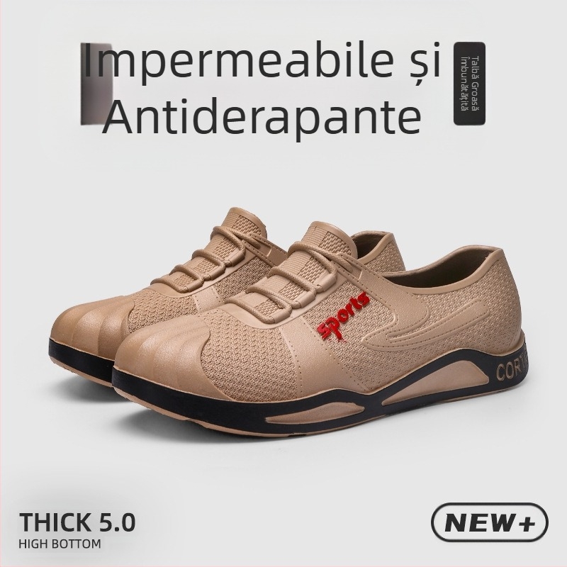 Cizme de ploaie pentru bărbați coreeni, la modă transfrontalieră, pentru patru sezoane, pentru șantier, impermeabile, antiderapante, pantofi de cauciuc rezistenți la uzură, cu talpă joasă