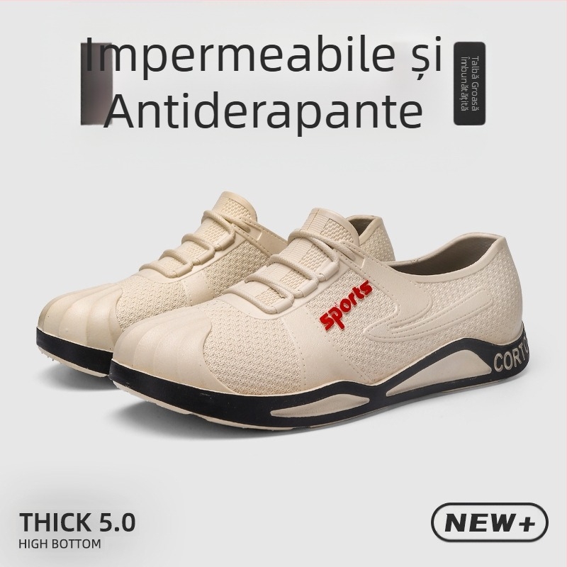 Cizme de ploaie pentru bărbați coreeni, la modă transfrontalieră, pentru patru sezoane, pentru șantier, impermeabile, antiderapante, pantofi de cauciuc rezistenți la uzură, cu talpă joasă