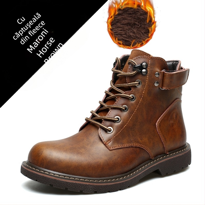 Cizme Martin pentru bărbați, căptușite cu fleece, noi, britanice, 2025, casual, de la mijlocul gamei, din piele, la modă, din bumbac, calde, pantofi la modă