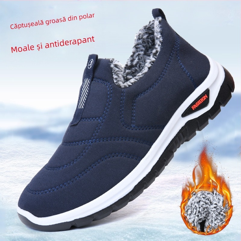 Pantofi de bumbac din pânză vechi de la Beijing, pantofi caldi pentru bărbați și femei, de vârstă mijlocie și vârstnici, pantofi de iarnă cu căptușeală din fleece, pantofi antiderapanți pentru tată, pentru adidași și vârstnici