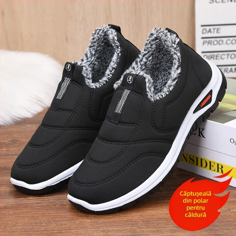 Pantofi de bumbac din pânză vechi de la Beijing, pantofi caldi pentru bărbați și femei, de vârstă mijlocie și vârstnici, pantofi de iarnă cu căptușeală din fleece, pantofi antiderapanți pentru tată, pentru adidași și vârstnici