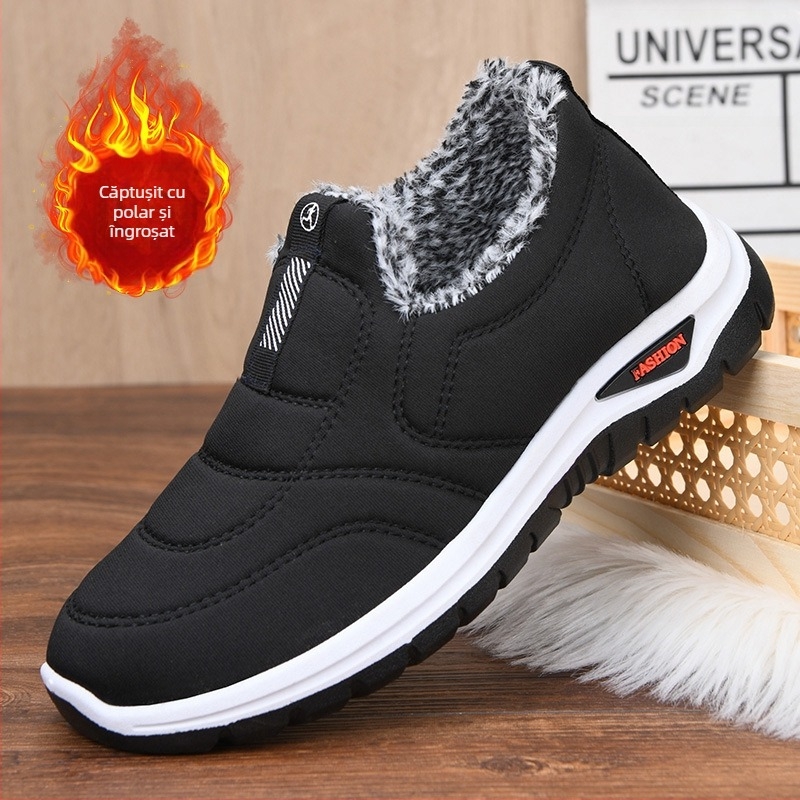 Pantofi de bumbac din pânză vechi de la Beijing, pantofi caldi pentru bărbați și femei, de vârstă mijlocie și vârstnici, pantofi de iarnă cu căptușeală din fleece, pantofi antiderapanți pentru tată, pentru adidași și vârstnici