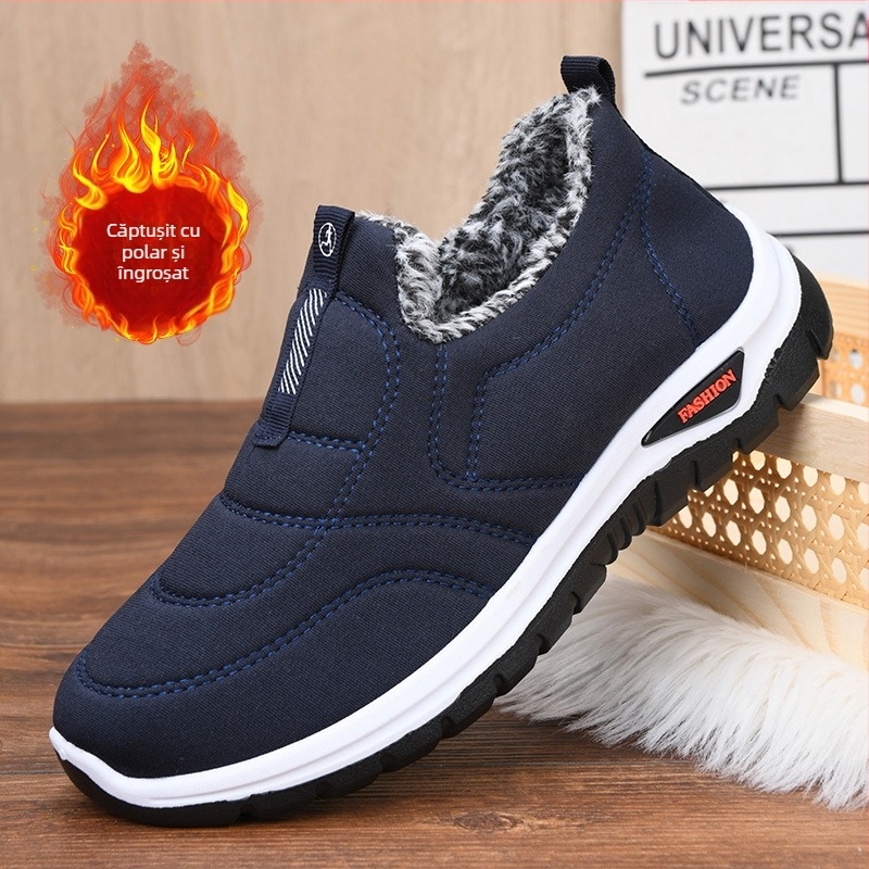 Pantofi de bumbac din pânză vechi de la Beijing, pantofi caldi pentru bărbați și femei, de vârstă mijlocie și vârstnici, pantofi de iarnă cu căptușeală din fleece, pantofi antiderapanți pentru tată, pentru adidași și vârstnici