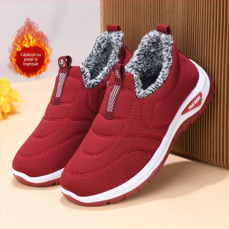 Pantofi de bumbac din pânză vechi de la Beijing, pantofi caldi pentru bărbați și femei, de vârstă mijlocie și vârstnici, pantofi de iarnă cu căptușeală din fleece, pantofi antiderapanți pentru tată, pentru adidași și vârstnici