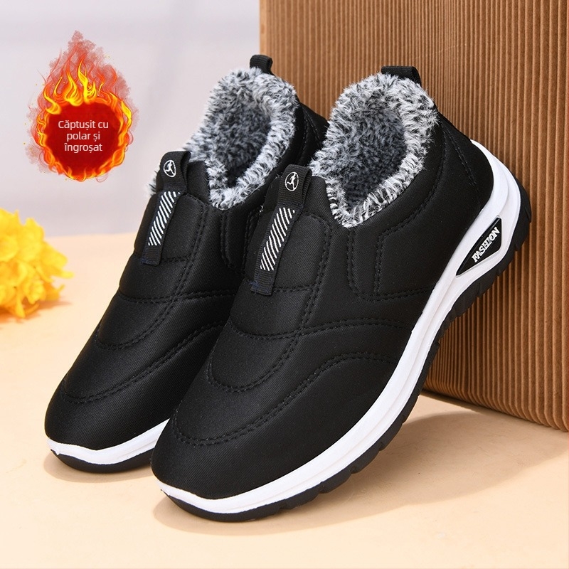 Pantofi de bumbac din pânză vechi de la Beijing, pantofi caldi pentru bărbați și femei, de vârstă mijlocie și vârstnici, pantofi de iarnă cu căptușeală din fleece, pantofi antiderapanți pentru tată, pentru adidași și vârstnici