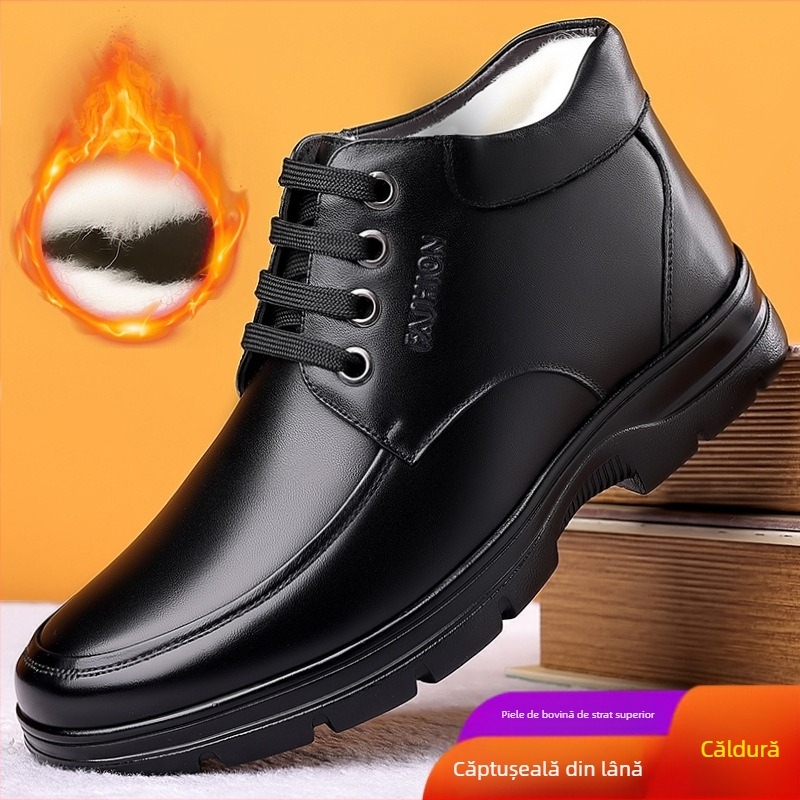 Pantofi de iarnă cu bumbac căptușit cu fleece, lână groasă și caldă, pantofi de tată cu șireturi, pantofi din piele pentru bărbați, online, transmisiune live roșie, pantofi pentru bărbați de mărime plus