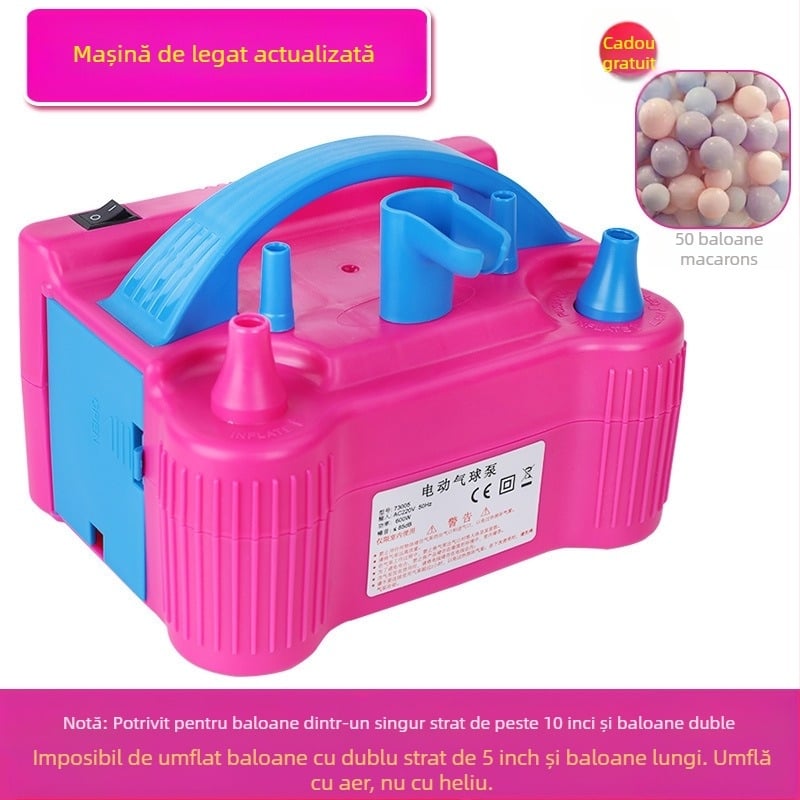 2025 nou umflator electric pentru baloane cu strat dublu, mașină de suflat baloane, pompă de aer, umflator automat cu gaură dublă, vezi detalii