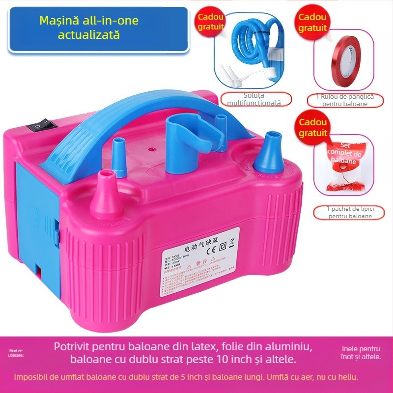 2025 nou umflator electric pentru baloane cu strat dublu, mașină de suflat baloane, pompă de aer, umflator automat cu gaură dublă, vezi detalii