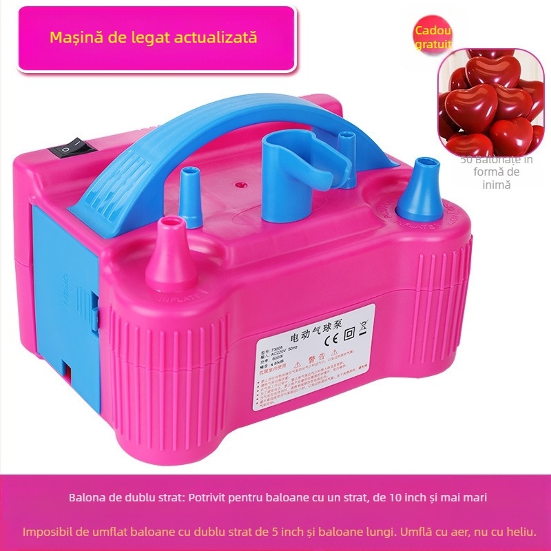 2025 nou umflator electric pentru baloane cu strat dublu, mașină de suflat baloane, pompă de aer, umflator automat cu gaură dublă, vezi detalii