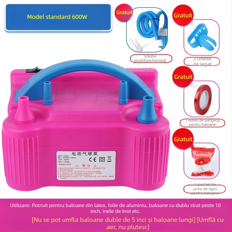 2025 nou umflator electric pentru baloane cu strat dublu, mașină de suflat baloane, pompă de aer, umflator automat cu gaură dublă, vezi detalii