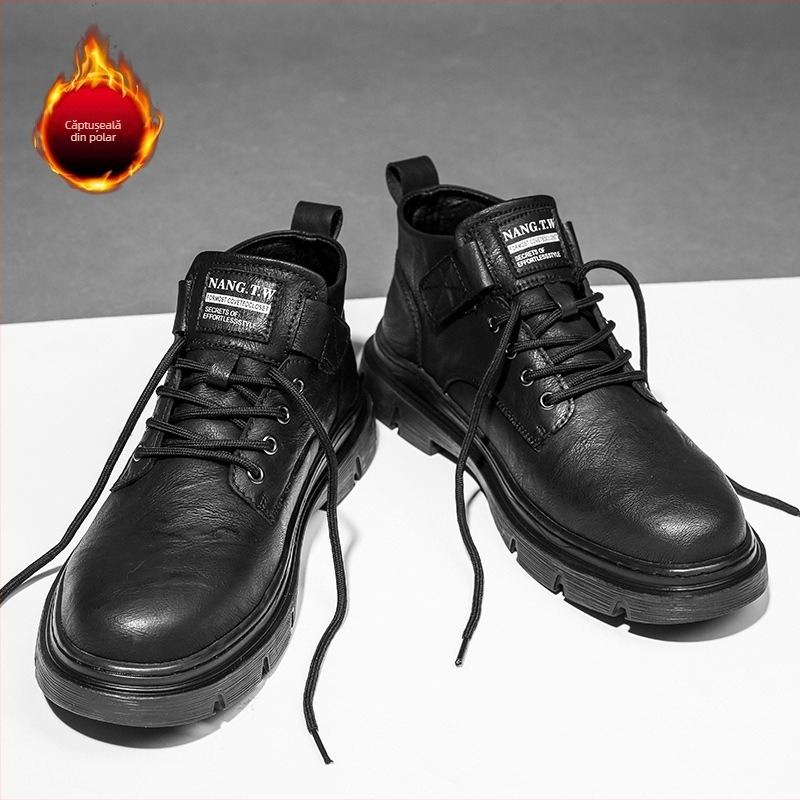 Toamna 2024 Cizme Martin noi de iarnă cu căptușeală din fleece, calde, de top înalt, pentru lucru, cizme din piele, de top mediu, pantofi casual britanici din piele