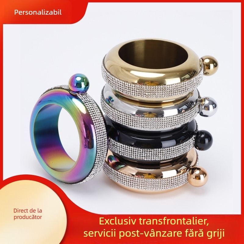 Brățară din oțel inoxidabil 304 cu diamant, flacon de șold pentru femei, sticlă rotundă placată cu băuturi alcoolice de 3,5 oz, brățară, flacon de șold en-gros