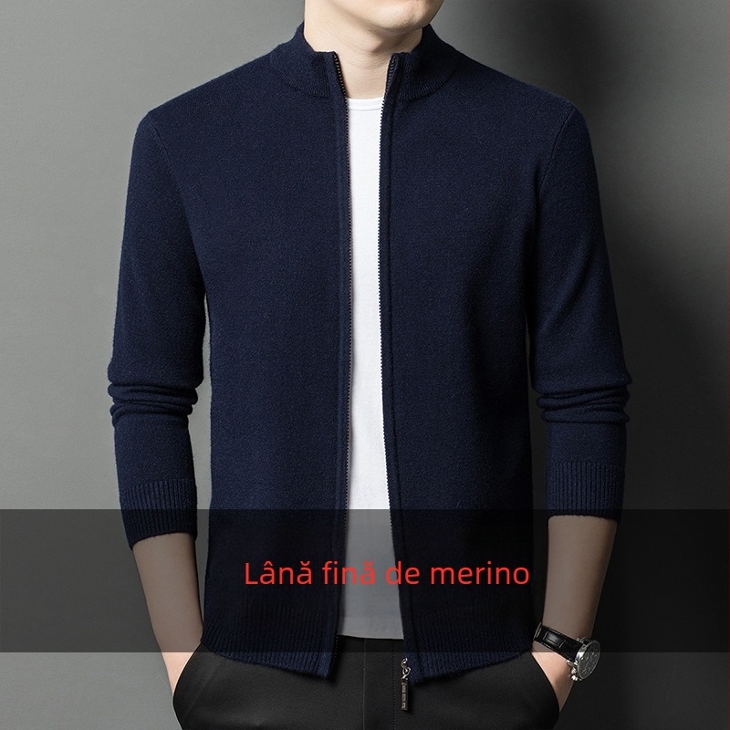 Lână de oaie tricotată cu fermoar Cardigan Jachetă toamna și iarna culoare pură tineret stil coreean casual guler stand jachetă cardigan pulover
