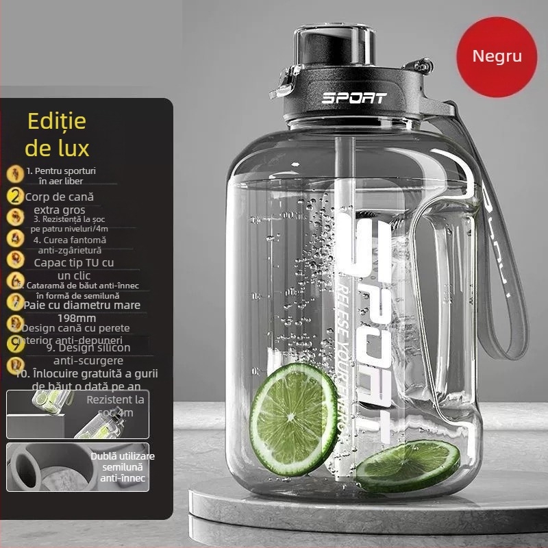 Cană de plastic de mare capacitate, rezistentă la temperaturi ridicate, cană de apă, baril de tone, ceainic de fitness, portabil, rezistent la căderi, paie, cană spațială