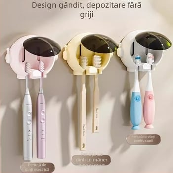 Suport pentru periuță de dinți montat pe perete, fără perforații, suport pentru periuță de dinți cu desene animate, suport pentru toaletă și baie, suport pentru periuță de dinți electrică de perete